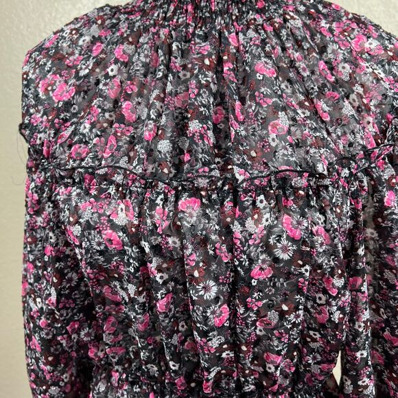 Zara black blouse Floral print Long sleeve peplum top boho romantic size M - Picture 12 of 13